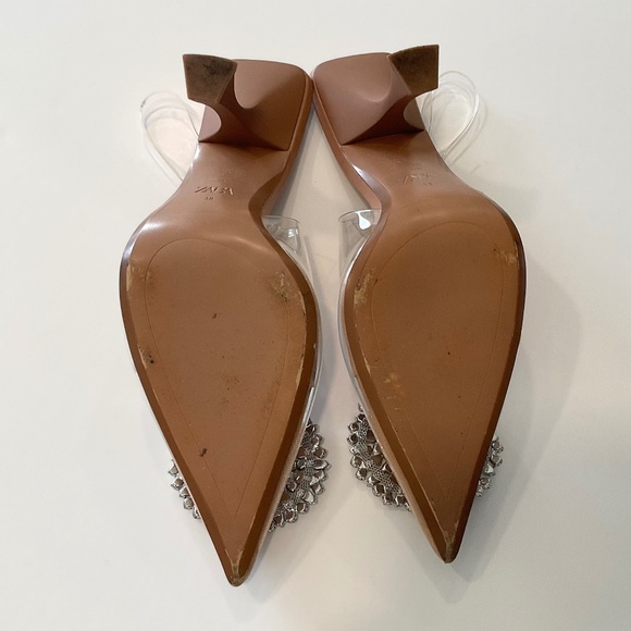 ZARA Clear Rhinestone Embellished Slingback Heels Size EU 38 - Picture 4 of 6